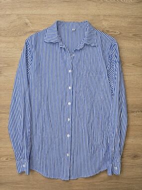 Blue & White Vertical Stripe Men's Button-Down Shirt Large